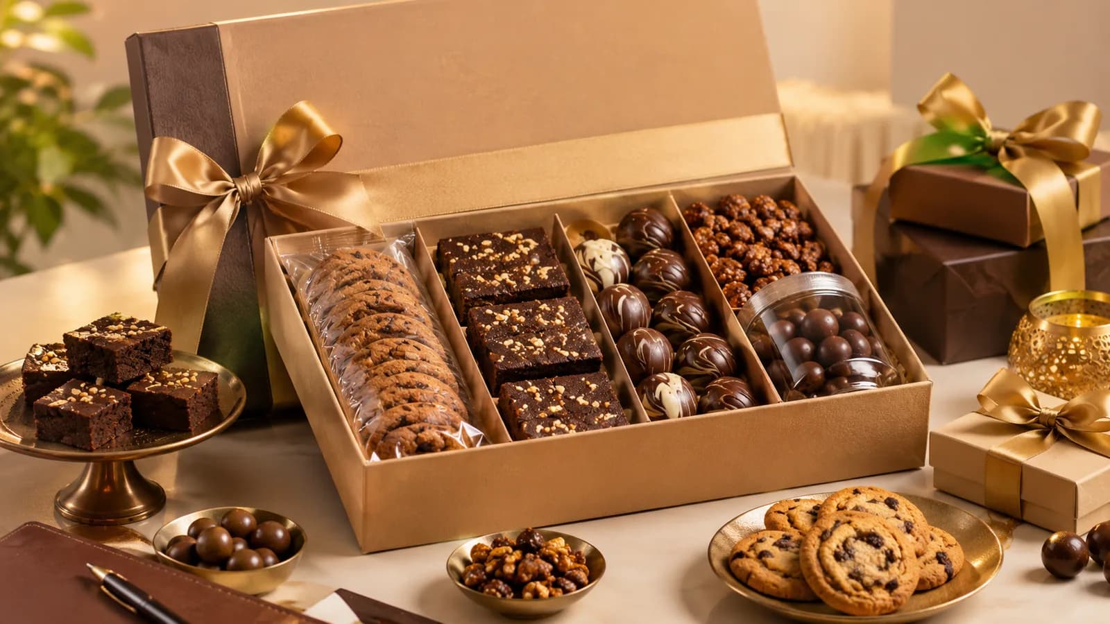Corporate gifting box of cookies, walnut brownies, chocolate truffles and chocolate dragees, Magic T-treats, Magic t treats, Tashu, tavishi, Tavishi manohar